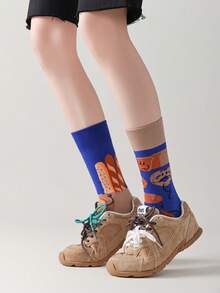 1 Pair Women's Funny Bread Design Mid-Calf Socks, Casual