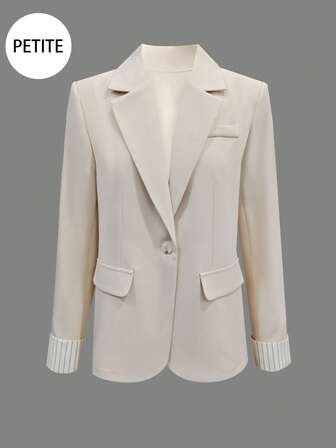 秋冬女装袖口条纹拼布单扣常规西装外套，办公室穿着女士西装外套