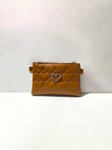 PU Leather Children's Shoulder Bag With Embroidered Heart For Girls, Mini Square Crossbody Bag