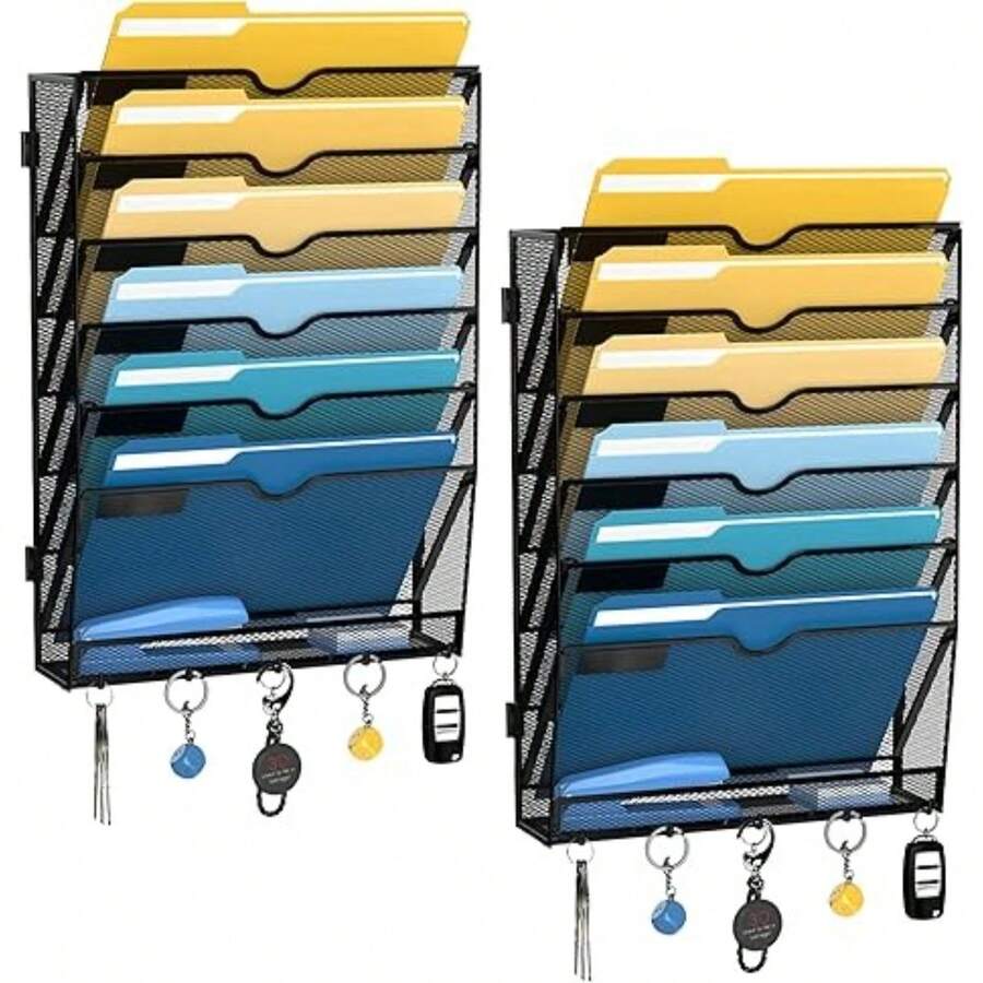 7-Tier Mesh Wall File Holder, Hanging Wall File Organizer, Office Organization For Papers, Files Clipboard Magazine Rack - 2Pcs - View 1