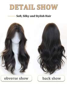 24-Inch Black Brown Long Wavy Wig, Natural Looking Synthetic Hair Wig, Suitable For Women's Daily, Party, Cosplay, Christmas - Black Brown - View 8