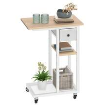 Yitahome C-Shaped End Table, Slim Sofa End Table With Fabric Drawer, Open Compartments And Lockable Wheels, Movable Side Table, Natural Oak -By GeoTower - Natural Oak - View 8