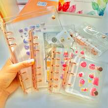 1个A5/A6/A7/A8/M5玫瑰金金属透明活页夹，A5活页夹，替换内页，贴纸簿，透明贴纸本，封口本，贴纸本，照片收纳袋，可用作相册、预算计划本、日记本、笔记本、办公用品