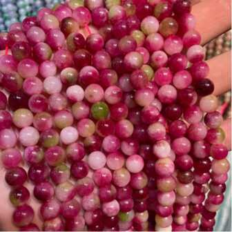 Natural Gemstone Beads - 6/8/10mm Round Smooth Loose Beads For DIY Bracelets, Necklaces & Handmade Jewelry Craft Supplies (Watermelon Tourmaline)