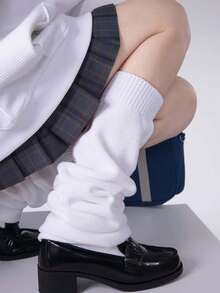 1 Pair Women's Elastic Hem Socks, Fashionable Versatile Suitable For Skirts In Autumn, Black/White Socks, Loose Knit Casual Socks, Suitable For Daily Wear And Cosplay, Cozy Socks