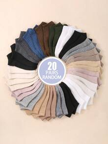 1/10/20 Pairs Random Color Women's Short Socks, Thin Ankle Summer Socks Ankle Socks For Sports Running Hiking Soft, Comfortable & Breathable Back To School, Halloween & Christmas Xmas Gift For Size 36-39 - Multicolor - View 10