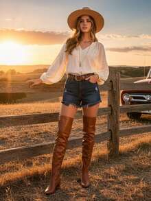 Women's Over-The-Knee Boots, Elegant Country Style - 駝色 - 查看 9