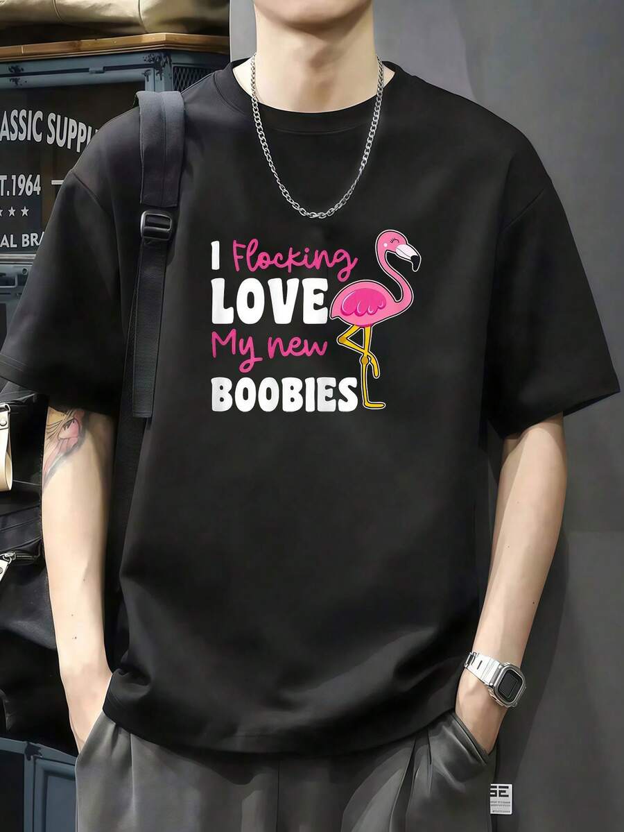 Camiseta de reducción de senos: Me encantan mis nuevas tetas. Camiseta de manga corta de algodón de 220 g, impresión por una cara - Negro - Ver 1