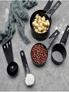 10pcs Plastic Measuring Cups & Spoons Set With Scale Markings - Food-, Durable Baking Tools In Gray & Black With Secure Measurement Scales For Cooking & Baking