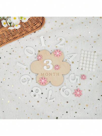 每月里程碑卡片 - 木质每月里程碑圆盘 - 新生儿摄影道具（包含0-9数字），记录宝宝的成长历程 - 公告牌
