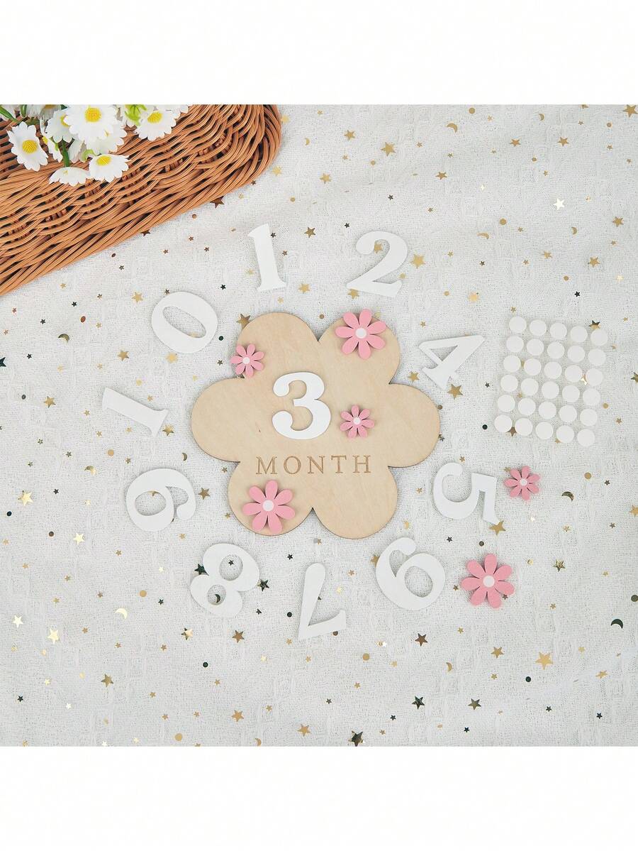 每月里程碑卡片 - 木质每月里程碑圆盘 - 新生儿摄影道具（包含0-9数字），记录宝宝的成长历程 - 公告牌