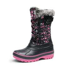 Boys And Girls Winter Snow Boots, Water-Resistant Mid Calf Boots With Anti-Slip Sole, Insulated & Cozy Faux Fur Lining For Little And Big Kids - 深灰色 - 查看 4