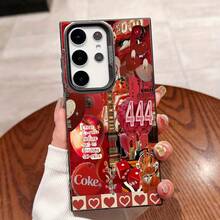 Diseño de patrón de patchwork de tema rojo adecuado para fundas de teléfono  Galaxy S25ULTRA, S24PLUS, S23FE, S21PRO, S22, S20+, A03S, A05S, A14, A31, A53, A34, A10, A04E, M04, A33, A35, A55, A72, A71, A70, A22, A16, A06, A20S, A54, funda especial para teléfono , anti-suciedad, a la moda, moderna, color plata IMD. - Colores mixtos - Ver 8