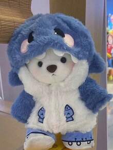 11.02英寸可爱鲨鱼装扮泰迪熊毛绒玩具，萌趣蓝色鲨鱼换装泰迪熊毛绒玩具，柔软蓬松的动物毛绒玩具，可脱卸服装，可爱生日礼物和房间装饰 | 鲨鱼熊毛绒玩具，换装泰迪熊，柔软毛绒动物玩具，可爱鲨鱼换装泰迪熊，可爱礼物毛绒玩具