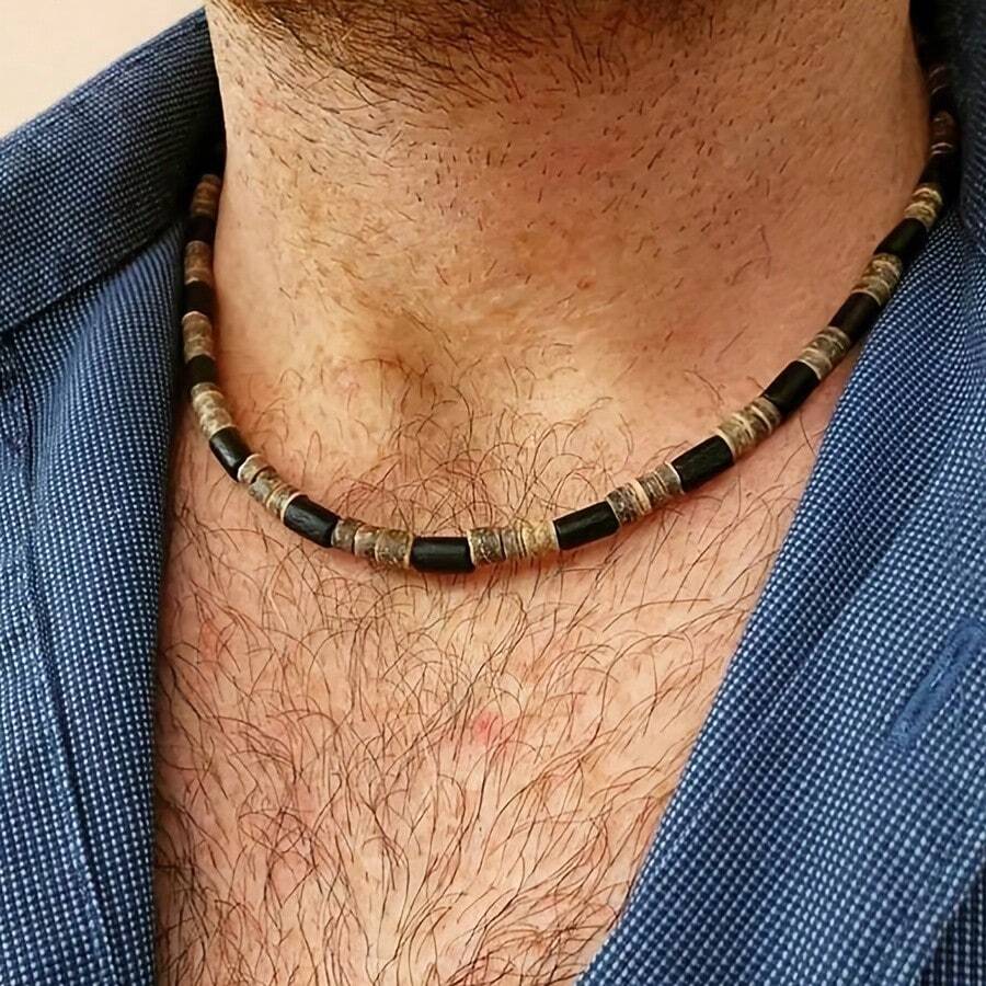 [Men's Coconut Necklace] One Day Men's Coconut Shell Beaded Necklace - Bohemian Retro  Choker - Nhiều màu - Vòng cổ - Xem 1