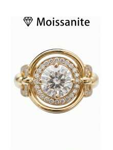 1 件女士结婚戒指，圆形戒指，4.2 克 S925 纯银，2 克拉莫桑石，波西米亚宫廷风格，奢华订婚、婚礼、周年纪念、情人节礼物，附有莫桑石证书和精美礼品盒