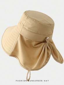 1 chiếc mũ chống nắng bảo vệ cổ mới, chống nắng cho nữ, bảo vệ mặt và chống tia UV, vành lớn cho mùa hè, mũ ngoài trời bằng polyester màu trơn thông thường thích hợp cho các hoạt động ngoài trời và tụ tập vào mùa xuân, mùa thu - Nhiều màu - Xem 16