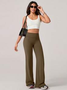 TimeOff 1Pc Women'S Simple Elastic V-Shaped Lifting Straight Wide-Leg Letter Print Sports Pants Tights