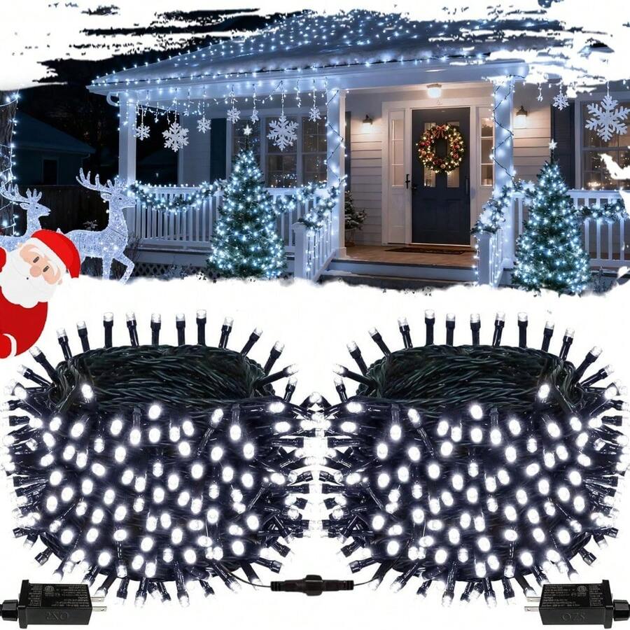 Connectable Red And White Christmas String Lights, 2Pack Total 164FT 400LED Christmas Lights For Outdoor/Indoor, Plug In Tree Lights With 8 Modes, String Lights For Christmas Decorations Holiday - Cool White - View 1