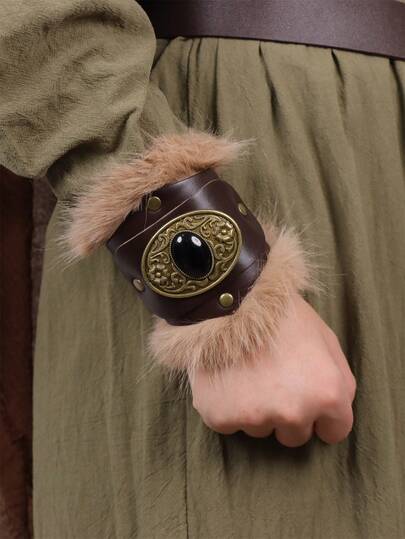 1 szt. średniowiecznej opaski na nadgarstek rycerza wikinga, aksamitne, ze sztucznego futra, skórzane ochraniacze na nadgarstki pirackie, gotycki kostium cosplay