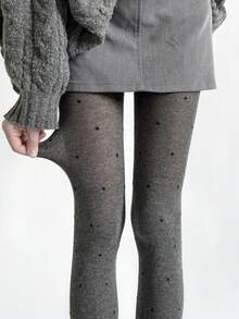 1pc Women's Grey Polka Dot Pantyhose Leggings - Fashionable, Comfortable, Soft - Suitable For Daily Wear, Parties, Dates, Pairing With Skirts In Spring And Autumn - Grey - View 2
