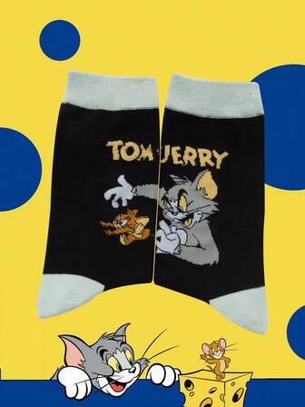 Warner Bros Tom And Jerry 1 Pair Of Mid-Calf Socks, Women's Socks, Socks, Soft And Comfortable, Moisture Wicking, Casual And Versatile, Fashionable Crew Socks, Suitable For Daily Wear, Suitable For Gifting To Friends