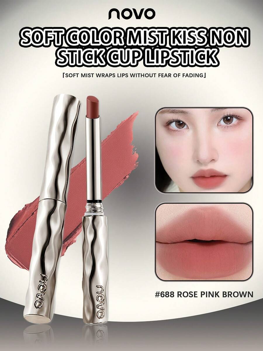 NOVO Waterproof, Sweat-Resistant, Non-Fading, Soft Matte Lipstick, Lightweight Long-Lasting Lipstick, Suitable For Daily Makeup, Commuting, Students, No-Makeup Look - 688# Rose Pink Brown - View 1