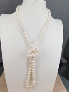 70cm 1 String 5-6mm Baroque Round White Or Purple Freshwater Pearl Kontted One By One Sweater Necklace