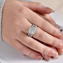 Wedding Band Bridal Ring Enhancer Engagement Ring Set Women 925 Sterling Silver Radiant Cubic Zirconia Size 5 - 10 - bạc + 8,5 - Xem 5