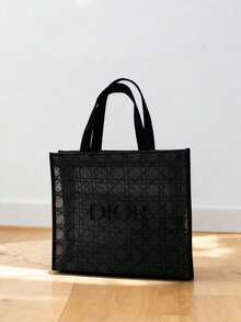 Christian Dior 经典黑色格纹蕾丝网眼手提包，透明网眼外层 - 黑色 - 查看 9