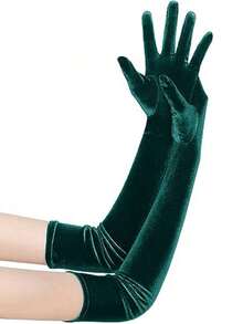 1 Pair Of Women's Green Velvet Evening And Party Gloves, Suitable For Formal Occasions, Warm And Decorative, Perfect For Proms, Gatherings, Banquets, Socials, Meetings, Press Conferences, Gifts For Best Friends, Friends, Lovers, Coworkers, Birthday Gifts, Christmas Gifts, Halloween Gifts, New Year Gifts, Job Entry Gifts, Family Gifts, New Year Gifts, Graduation Gifts - 綠色 - 查看 4