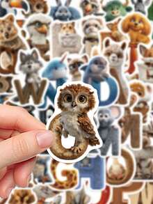 50张卡通字母和动物贴纸，可用于装饰日记本、笔记本、手机壳、平板电脑、小提琴、橱柜、窗户、滑板、吉他，亦可作为节日礼物。 - 多色 - 查看 7