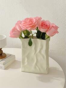 1 قطعة إناء أبيض كبير مستطيل الشكل، إناء زهور من الراتنج لديكور المنزل وغرفة المعيشة - إناء فقط، بدون زهور