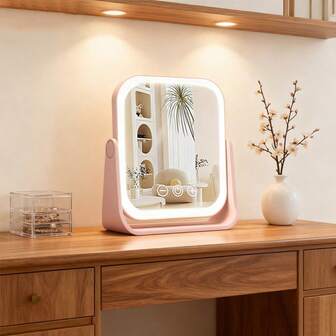 Rechargeable LED Makeup Mirror, 3-Color Dimmable, 360° Rotation, Smart Vanity Mirror, 600mAh Battery Life - Rechargeable Battery