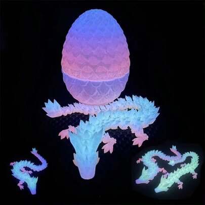 3D Printed Glow-In-The-Dark Crystal Dragon & Easter Egg Box, Movable Dragon Egg Creative Figurine Toy, Glow-In-The-Dark Decor, Easter Gift, Easter Decoration, Easter Filler