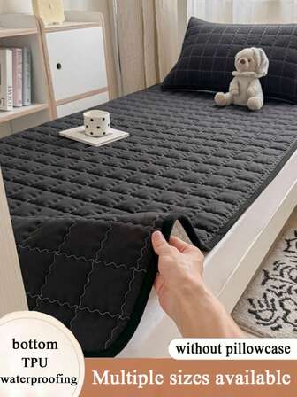 1pc Quilted Waterproof Mattress Pad, Thin Mattress Topper, Suitable For Single Or Double Bed, Soft & Comfortable Solid Color Bedding Mattress Cover, Burgundy/Olive Green/Black, Home Bedroom, Hotel, Nursing Home, Waterproof & Leak-Proof