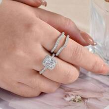 Wedding Band Bridal Ring Enhancer Engagement Ring Set Women 925 Sterling Silver Radiant Cubic Zirconia Size 5 - 10 - bạc + 8,5 - Xem 6
