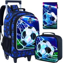 3pcs/Set Boys' Car Design Rolling Backpack, Kids Wheeled School Bag, UV Printed Trolley Backpack Set With Lunch Box - Lawn Mesh Bag Football Trolley Back - View 9