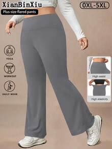 XianBinXiu 1pc Plus Size Dark Grey High Waist Flare Leg Yoga Pants, Autumn/Winter, High Elasticity Squat Proof Design, Knit Fabric, Comfortable Fit For Daily Wear And Workout