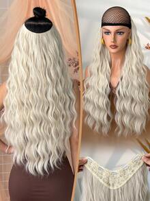 V-Clip Style Hair Extensions With White 24 Inch Water Ripple Heat-Resistant Fiber Synthetic Hair Pieces, Suitable For Women's Christmas, Halloween Parties, And Daily Use