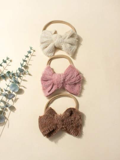 Set de 3 accesorios para el cabello de bebé recién nacido con rayas de color caramelo, lazos suaves y elásticos sin costuras, adecuados para uso diario