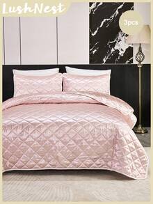 3pcs Satin-Like Pink Bedspread Set (1 Bedspread + 2 Pillowcases Without Insert), Cute Cottagecore Fresh Style, Washable Breathable Lightweight Fabric, Bedroom & Room Decor, Gift Ideal, Luxe Aesthetic
