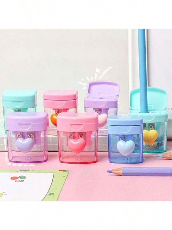 Apontador de Lápis com Dois Furos, Apontador de Lápis Macaron Fofo de Quatro Cores Giratório e Transparente com Tampa