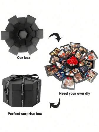 一套六边形爆炸礼盒DIY相册套装，手工制作惊喜礼盒，包含多种配件，适用于各种场合，创意剪贴簿爆炸记忆盒，带多层面板，是生日、周年纪念日、情人节、婚礼的理想之选。