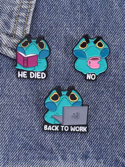 3pcs Back To Work Frog Enamel Needle Cartoon Cute Animal Brooch Collar Badge Jewelry Gift For Friends