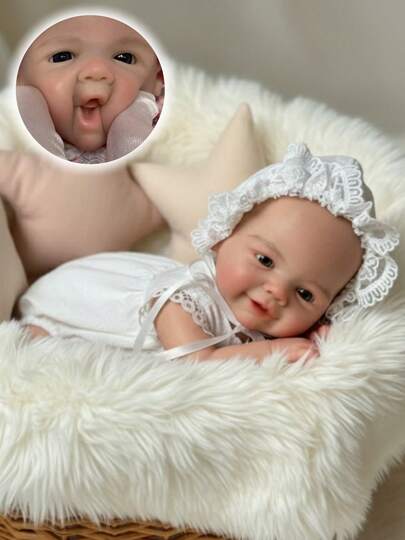 Silicone Rebirth Doll 13 Inch Silicone Rebirth Doll Smile Face Girl Vivienne Baby Handmade Painted Full Body Soft Solid With White Clothing, Suitable For Christmas Birthday Gift