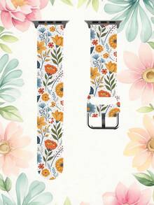 1条简约花卉图案TPU表带，兼容38/40/41/42/44/45/49mm Ultra/SE/9/10/8/7/6/5/4/3/2/1 - 彩色 - 查看 1