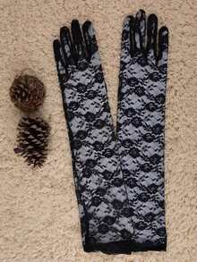 New Sexy Transparent Lace Flower Women Long Full Finger Gloves