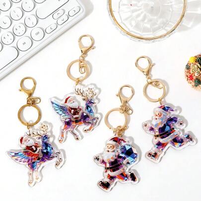 1pc Acrylic Hanging Decor 2D Flat Cute Cartoon Santa Claus & Reindeer Design Bag Charm Keychain Backpack Handbag Decoration Gifts For Women
