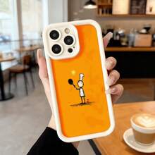 Cubierta de telefono con borde negro y parte trasera naranja con diseño de chef sosteniendo una bola de tenis y una estrella brillante para uso diario en cafeterías y espacios casuales Aplicable a los teléfonos de la serie Apple y Galaxy - Burdeos - Ver 4